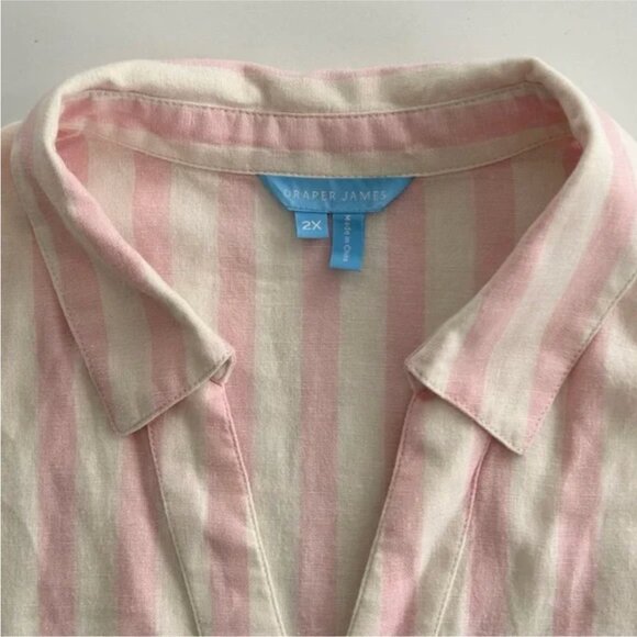 DRAPER JAMES Trisha Linen Shirtdress in Light Pink Cabana Stripe, 2X LN - Picture 6 of 11